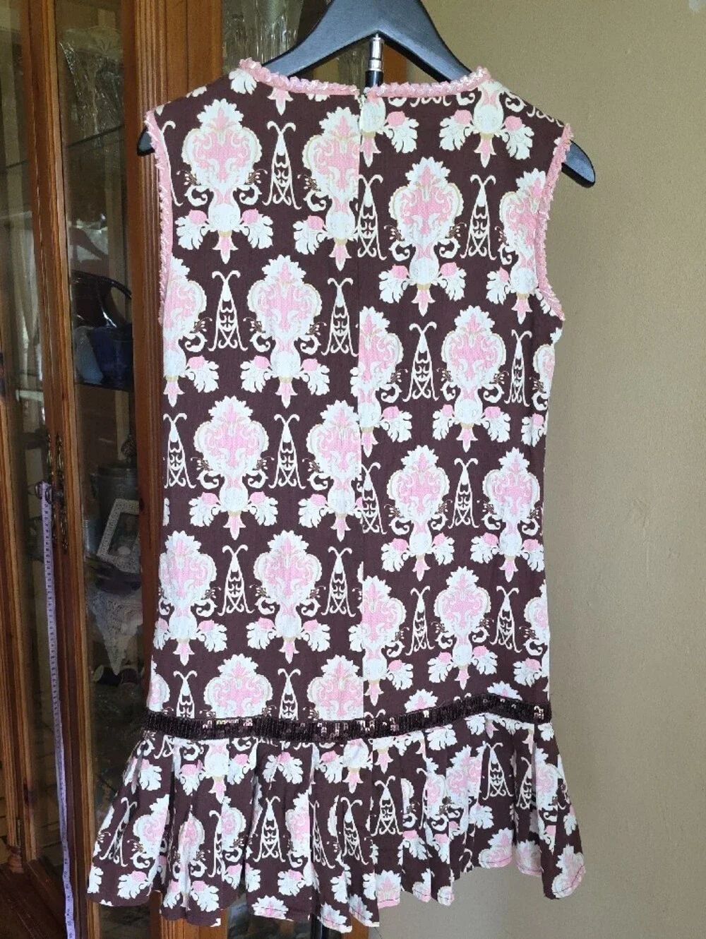 Trish Scully Sleeveless Brown & Pink Patterned Girls Drop-Waist Dress Size 12